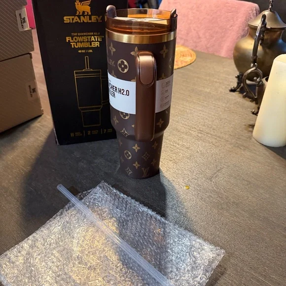 Stanley Brown and Gold Monogram Quencher Travel Tumbler - Picture 3 of 6